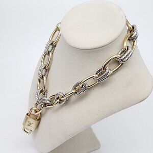 Authentic Louis Vuitton Gold Padlock w/ Unbranded Fashion Geometry Necklace